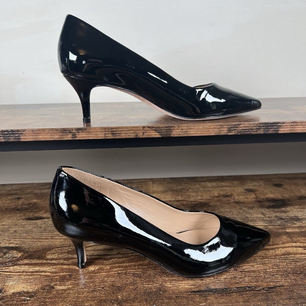 Joan Oloff Vero Cuoio Patent Leather Pumps 2.5" Heel Black Shiny - Picture 8 of 10